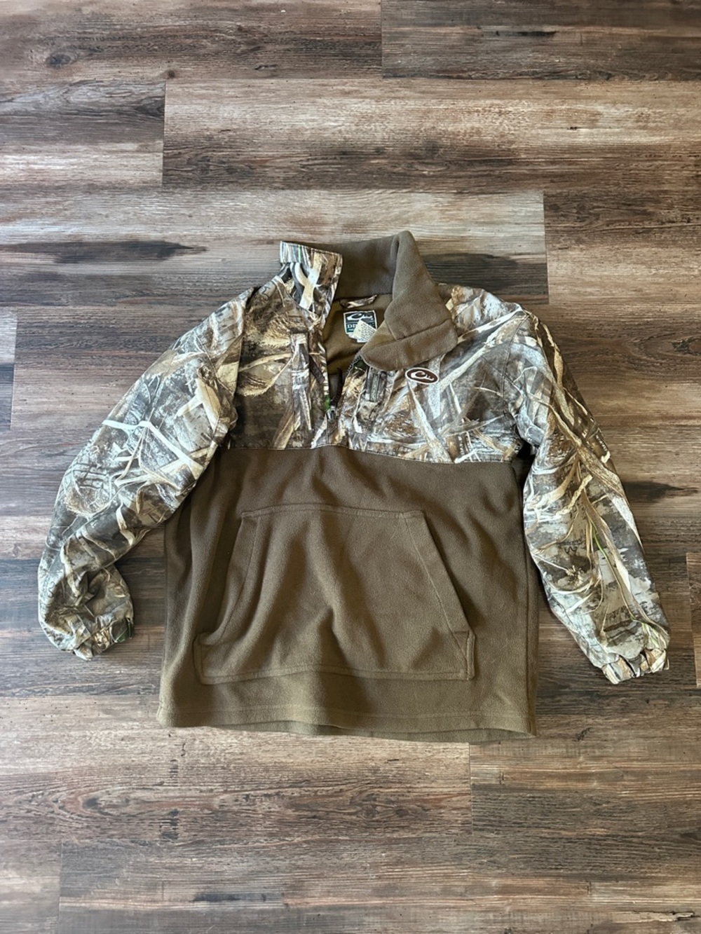Kids Half-Zip Pullover Puffer Jacket in Brown & Camo